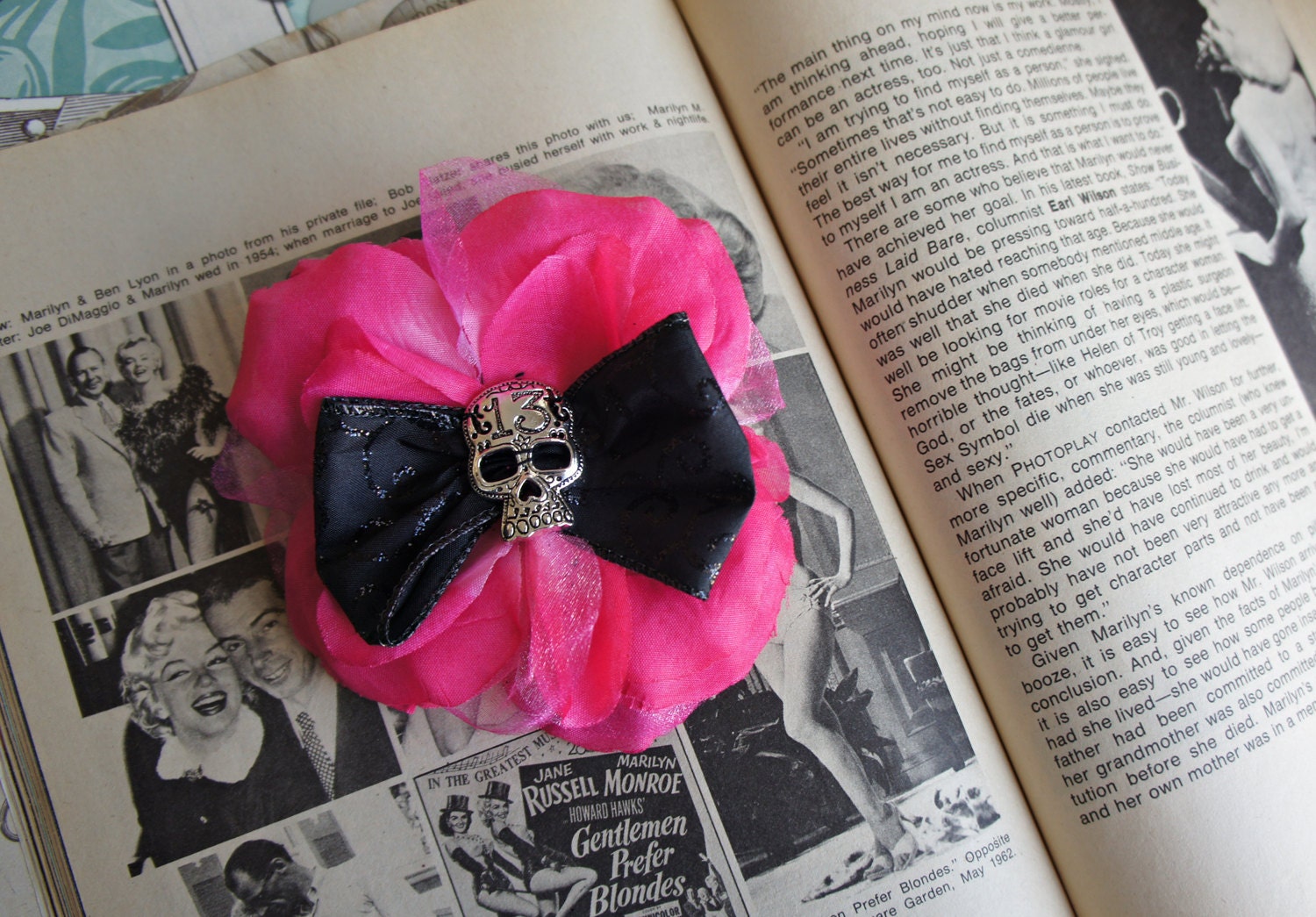 Olivia Paige - Rockabilly Pin up Sugar Skull Bow Hair Clip Flower Rose ...