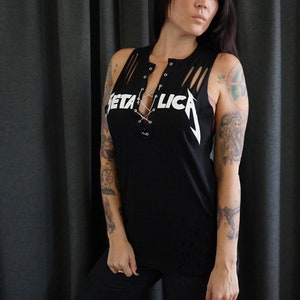 Olivia Paige -Diy shirt Metallica Top with lacing lace up shirt Band Tee Band Top