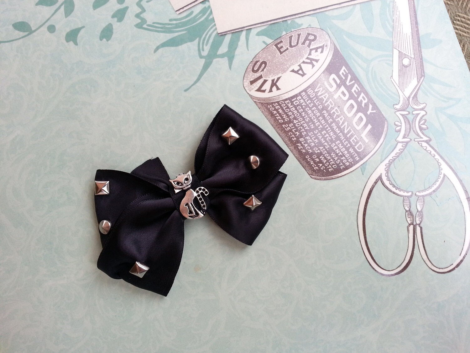 Olivia Paige - Rockabilly Pin up Satin Kitty Bow With Studs Pyramids - Etsy