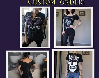 Olivia Paige -Diy shirts Metallica Motorhead Misfits....5fdp .. lace up. Studs ..