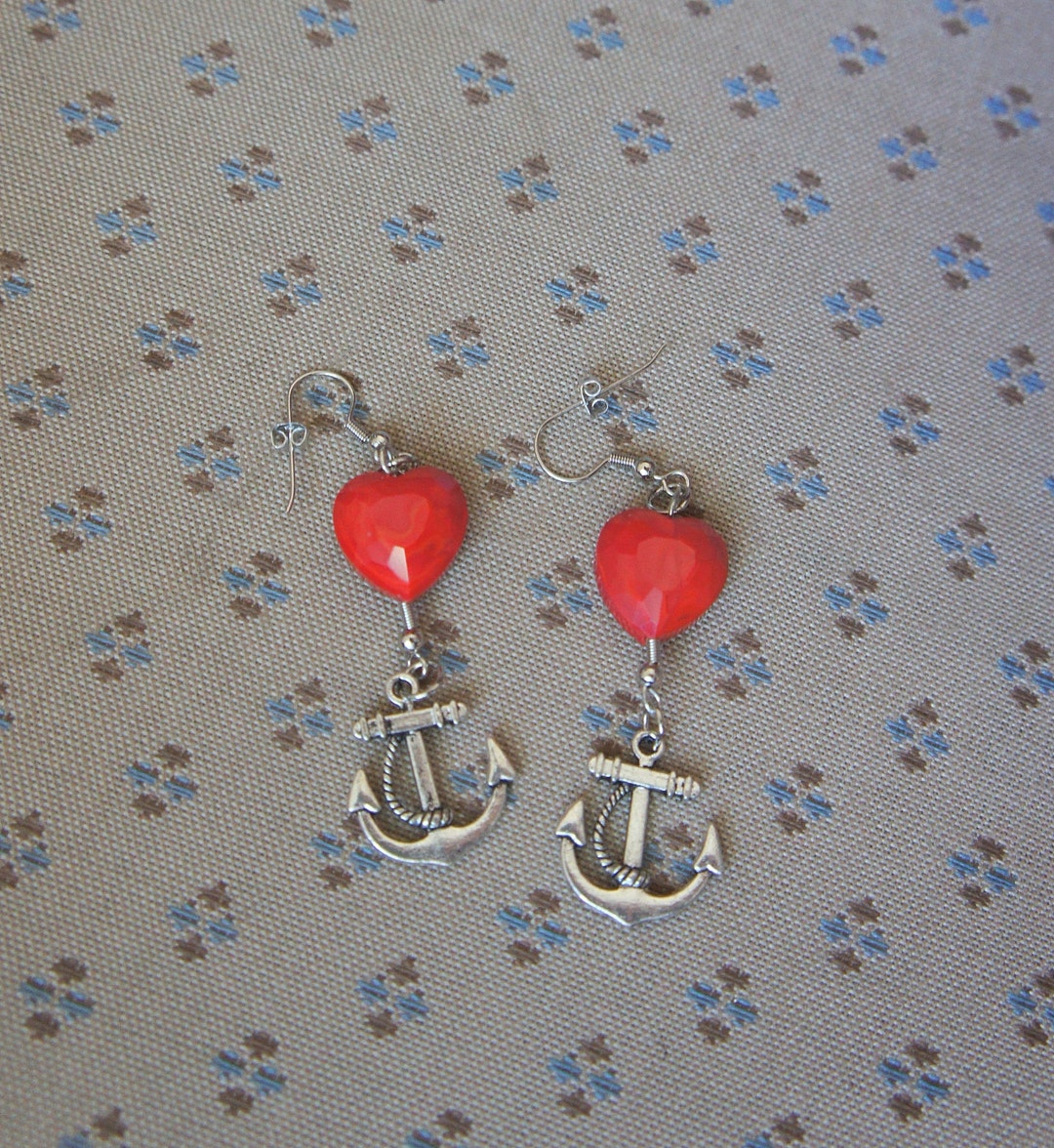 Olivia Paige Pin up Rockabilly Anchor Hearts Earrings - Etsy