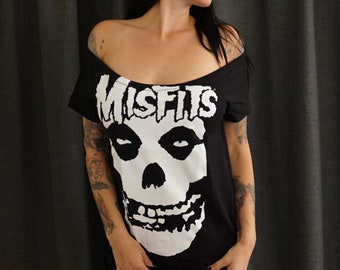 Olivia Paige -Diy Gothic steampunk shirt  Skull skeleton The Misfits top with shoulders off