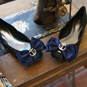 Olivia Paige Sailor Navy satin Anchor bows pin up Shoe Clips image 4