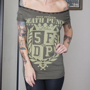 Olivia Paige - Five Finger Death Punch concert Music festival band crew Tee Shirt, T-Shirt  Lace Up Band Tee