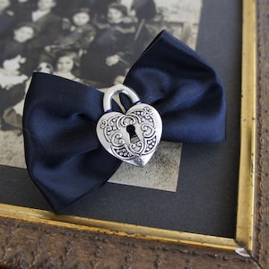Olivia Paige - Black Satin glamour Lock Heart bow goth gothic Hair clip victorian style