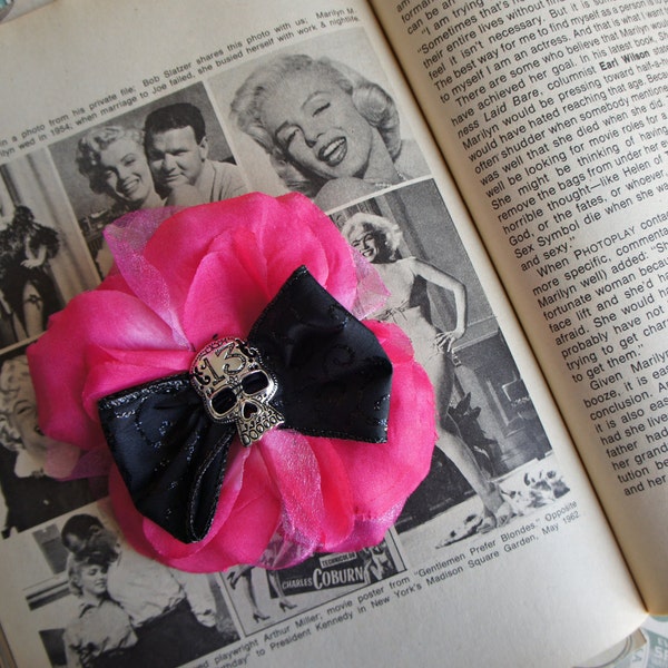 Olivia Paige -  Rockabilly Pin up Sugar skull bow hair clip flower