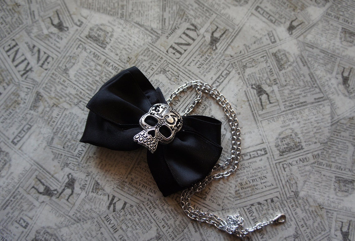 Olivia Paige Sugar Skull Satin Bow 13 Necklace Pin up Rockabilly - Etsy