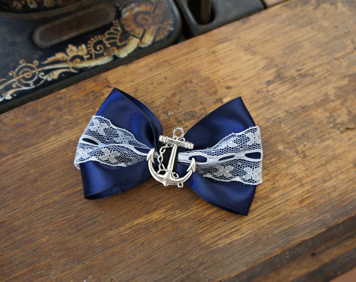 Olivia Paige - Rockabilly Anchor Navy Sailor Lace Bow Pin up Hair Clip ...