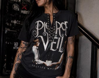 Pierce The Veil Lace-Up Band Tee - Selfish Machines Concert Top