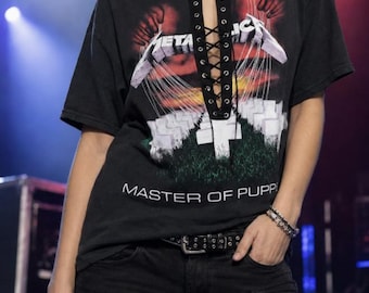 Metallica Master of Puppets Lace-Up Band Tee - Upcycled Concert Shirt