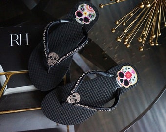 Olivia Paige -Sugar skull Skeleton chains  rockabilly Flip flops