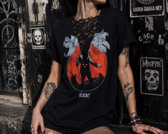 Ghost Band Concert Tee: Upcycled Lace-Up Festival Top