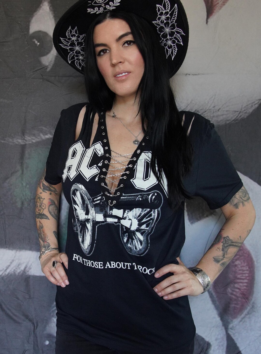 AC/DC Lace-up Band Tee: Acid Wash Concert Shirt - Etsy
