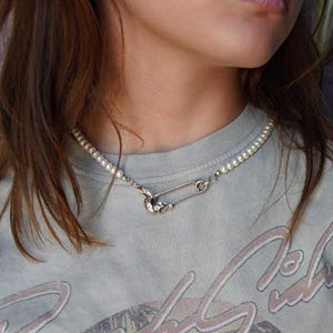 Olivia Paige -Safety pin Pearl Skull skeleton  Necklace Goth