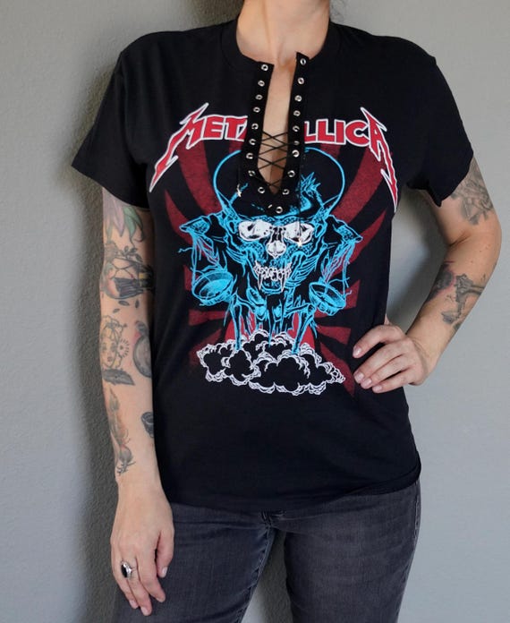 Lace-up Metallica Band Tee: Reworked Concert Shirt