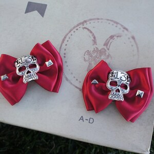 Olivia Paige Red satin Bow Sugar skull shoe Clips Pyramids image 3