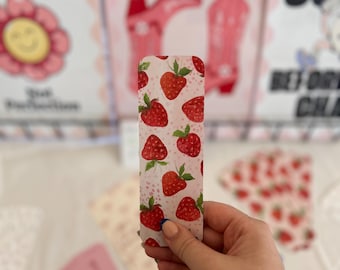 Strawberry Bookmark: Pink Patterned Book Lover Gift