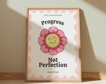 Progress Not Perfection Art Print: Colorful Self-Love Wall Decor
