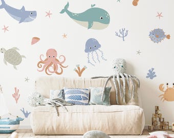 Ozean Wandtattoos, Kinderzimmer Dekor, Meerestiere, entfernbare Vinyl-Aufkleber