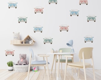 Watercolor Vintage Car Wall Decals, Retro Transportation Stickers