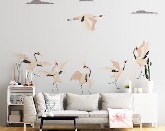 Juego de pegatinas de pared con forma de grulla japonesa, decoración japonesa para habitación infantil, fáciles de pegar y despegar