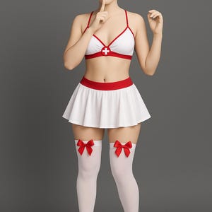 Sexy Naughty Nurse Lingerie Set – Seductive Sling Costume for Women with Hat & Apron | Roleplay Nightwear Outfit