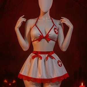 Sexy Naughty Nurse Lingerie Set – Seductive Sling Costume for Women with Hat & Apron | Roleplay Nightwear Outfit