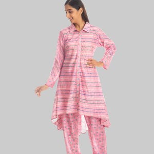 Pink trouser  tunic | women&#39;s tunic| Pakistani suits| Indian designer wear| 3/4 sleeves dress|painted kurta dress|