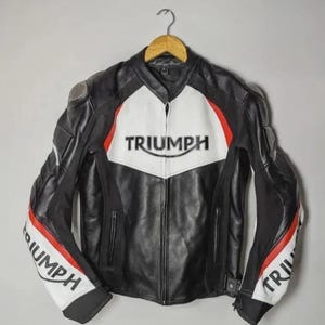 Triumph Motorbike Racing Leather Jacket Genuine Cowhide Leather Jacket Cafe Racer Jacket Men Black Leather Jacket Road Safety Jacket Gift