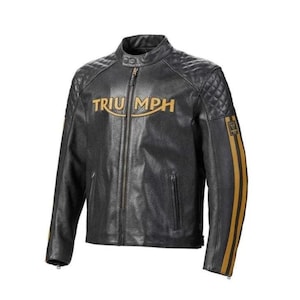 Triumph Braddan black Motorcycle racing leather jacket |Biker leather jacket Cafe Racer biker jacket | Genuine Cowhide leather