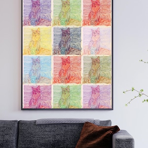 Abstract Cat Pop Art - Digital Cat Art - Abstract Colorful Cat line drawing - Cat Print - Colorful Cat Drawing - Abstract Cat Print