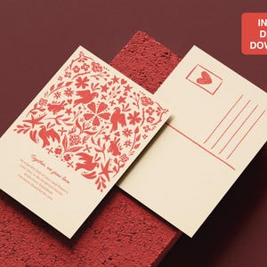 Cartão postal de Dia dos Namorados para impressão | Design frente e verso A5 | Download digital instantâneo