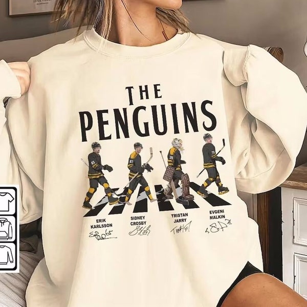 Penguins Walking Abbey Road handtekeningen ijshockeyshirt, Erik Karlsson, Sidney Crosby, Evgeni Malkin, Jarry, Pittsburgh Vintage