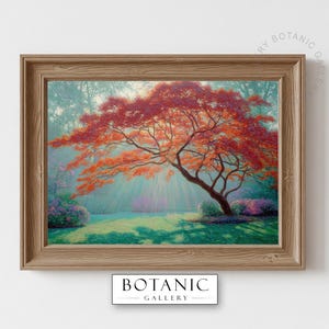 Red Japanese Maple Tree Landscape Art Print | Floral Artwork | Printable Digital Download | Botanical Wall Art