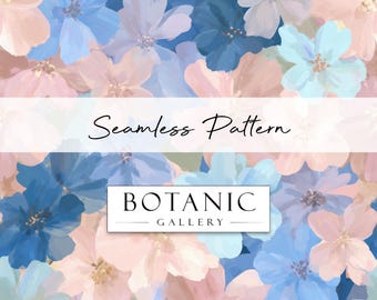 Blue and Peach Flower Seamless Pattern | Instant Digital Download |  Floral Background Repeat Pattern | Digital Paper