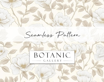 Cream and White French Toile Flowers Seamless Pattern | Instant Digital Download |  Floral Background Repeat Pattern | Digital Paper