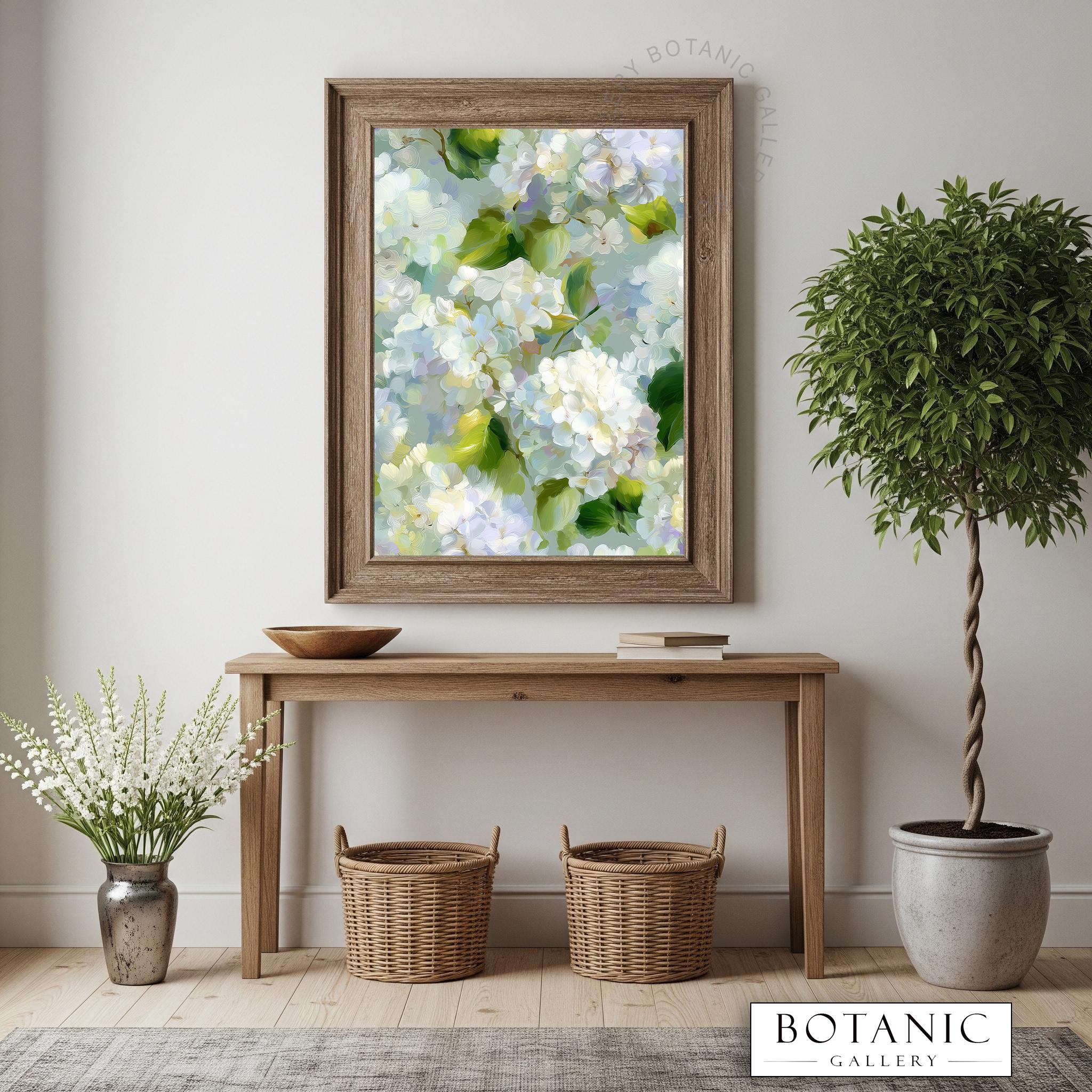 White Hydrangeas Portrait Art Print | Floral Artwork | Printable ...
