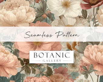 Modèle sans couture vintage de jardin de fleurs roses | Téléchargement numérique instantané |  Motif de répétition de fond floral | Papier numérique