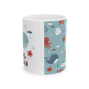Ocean-Themed Ceramic Mug: Whale & Octopus Design, Perfect for Marine Lovers, Gift for Sea Enthusiasts, Beach Decor, Coffee Cup