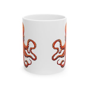 Ceramiczny kubek z ośmiornicą, uroczy kubek do kawy z motywem życia morskiego, prezent w postaci stworzenia morskiego, kubek dla miłośników oceanu, zastawa stołowa z motywem plaży