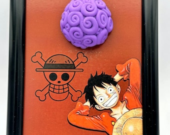 Monkey D Luffy 3D Wall Art – Straw Hat Pirates Frame – One Piece Shadow Box – Gomu Gomu no Mi Fruit – Pirate King Manga Decor