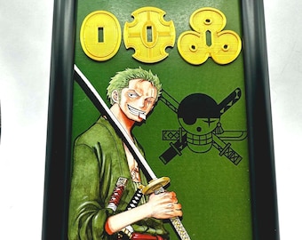 Roronoa Zoro 3D Wall Art – Three Sword Style Katana Frame – One Piece Pop Out Frame – Santoryu Anime Decor – Roronoa Zoro Swords Tsuba Art