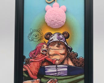 3D One Piece Frame - Batholomew Kuma & Nikyu Nikyu Fruit - 3D Printed Anime Wall Art - Manga Decor Gift