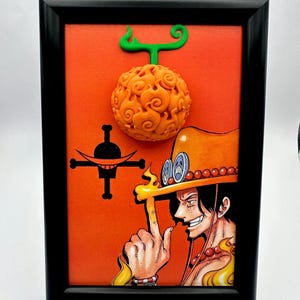 Portgas D. Ace 3D-Wandbild – Mera Mera no Mi Teufelsfrucht-Rahmen – One Piece Feuerfaust-Schattenbox – Ace-Gedenk-Manga-Dekoration
