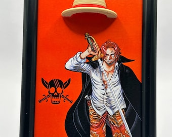 3D One Piece Frame - Shanks Red Hair & Straw Hat - 3D Printed Anime Wall Art - Manga Decor Gift