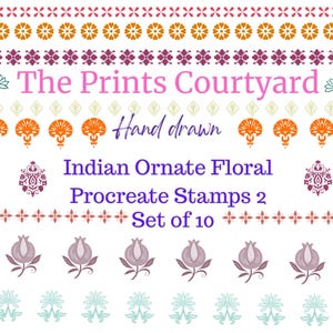 Indian Floral Ornate Hand drawn Procreate Stamp Set of 10  (Digital Download)