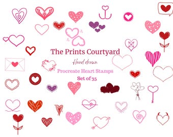 Hand Drawn Heart Stamps for Procreate (35 Brushes) (Digital Download)