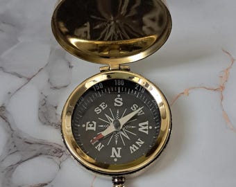 Antique Brass Pocket Compass | Vintage Nautical Navigation Decor | Maritime Gift for Collectors.