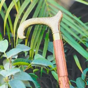 Wooden Walking Cane with Brass Hook Handle | Vintage Style Rustic Walking Stick | Elegant Ergonomic Cane for Men & Women, 36–37&quot;