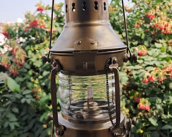 Nautical Maritime Boat Oil Lamp – Antique Ship Anchor Lantern | Vintage Brass Decor |